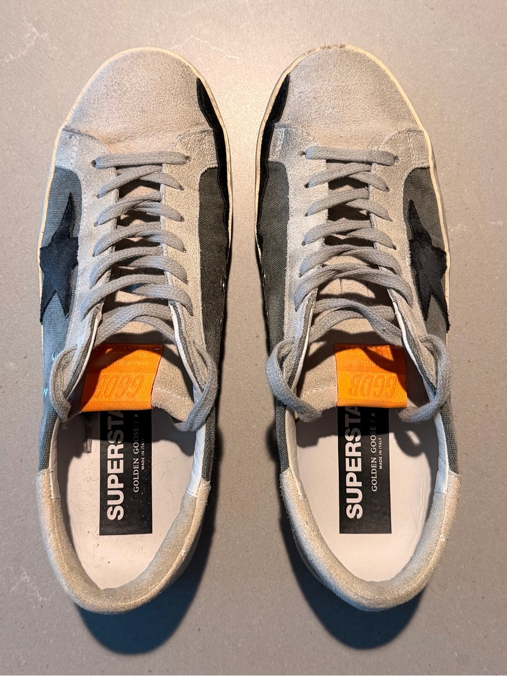 Golden Goose Superstar Sneakers in Light Gray with Black Star